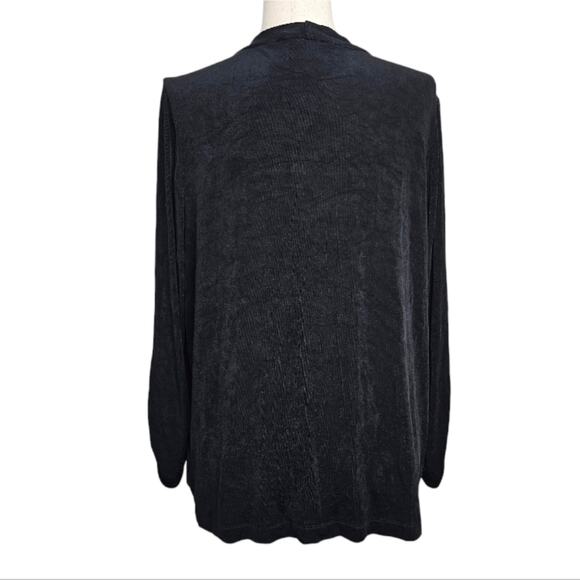 Travelers by Chico's Black Open Front Cardigan with Roushed Wrists Chico 3 US 16 - Picture 2 of 9